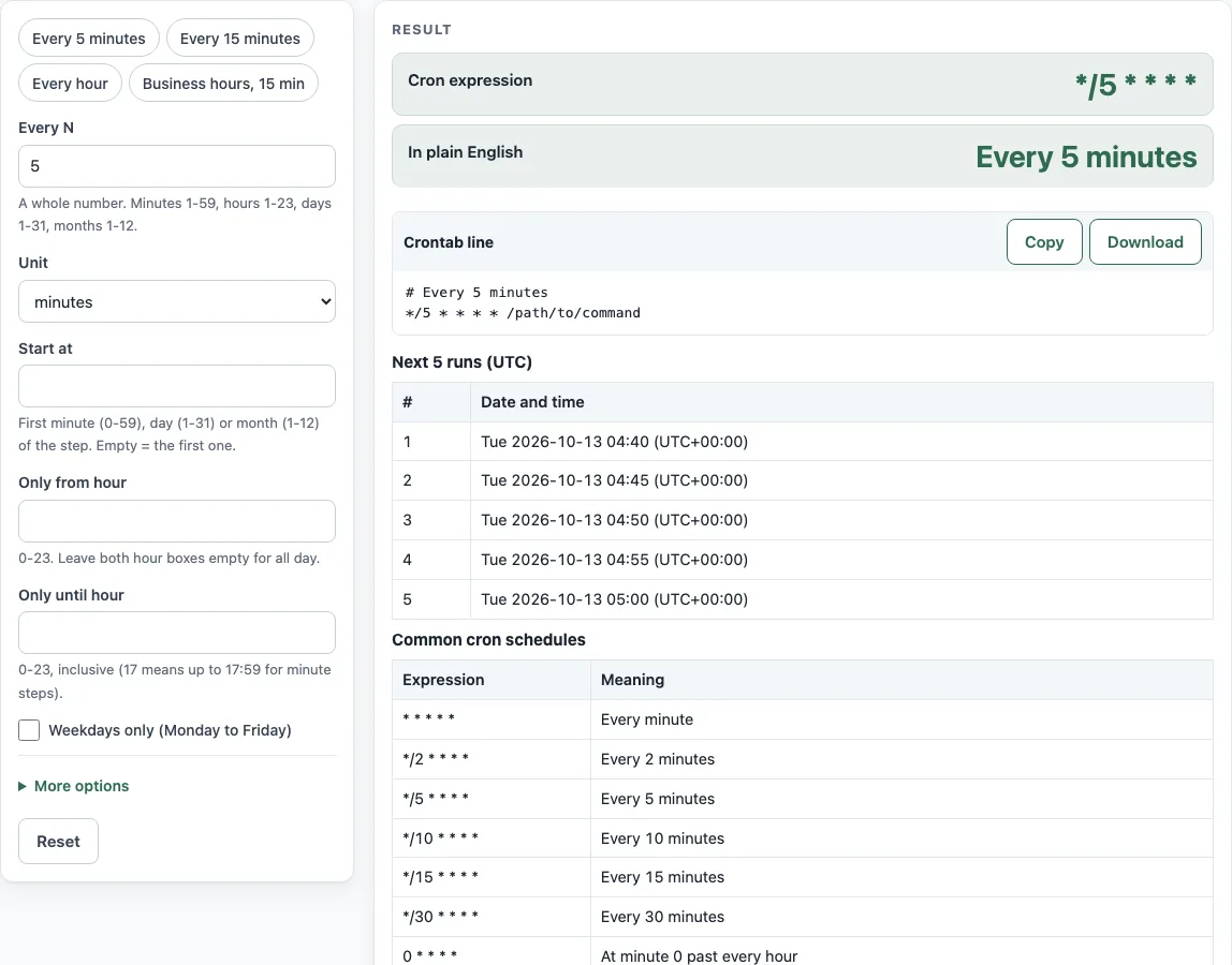 Cron every 5 minutes example