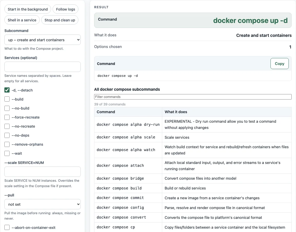 Docker compose commands example