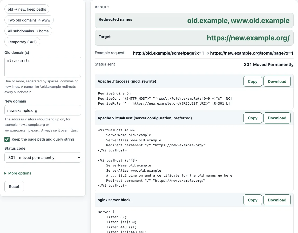 Domain redirect to another domain example