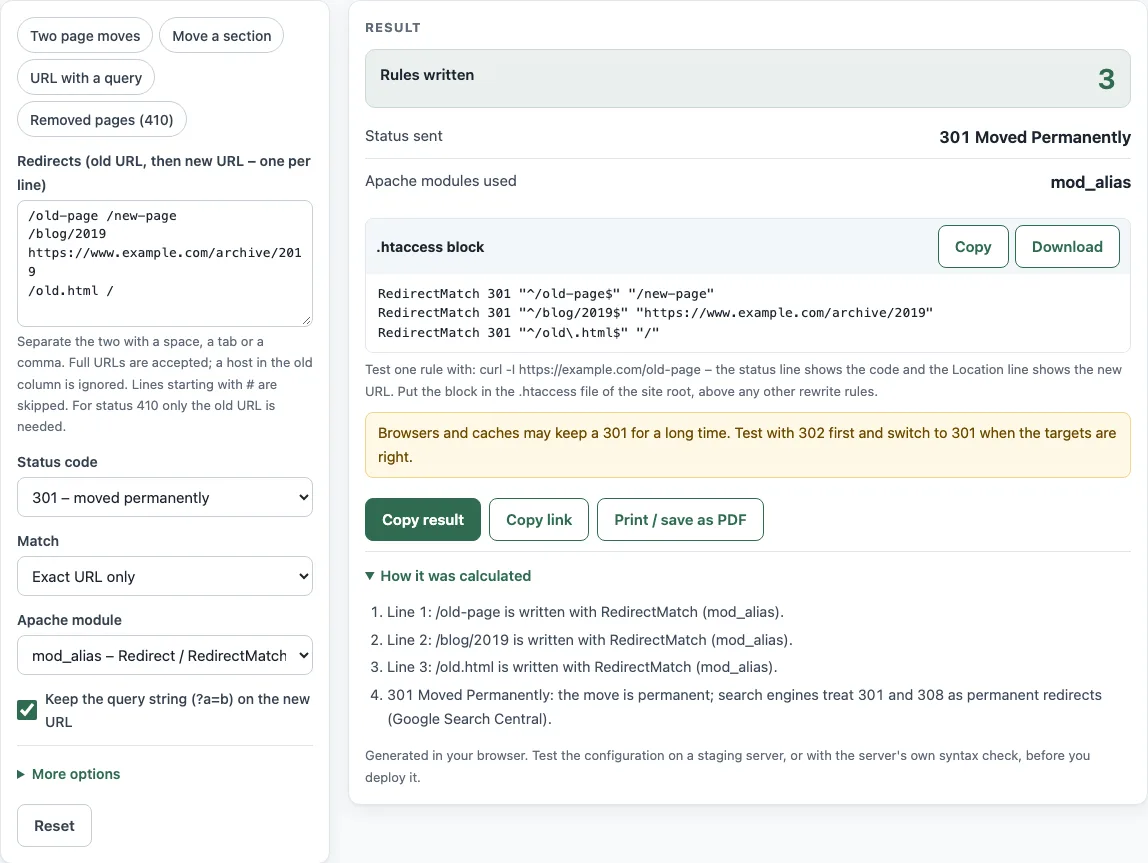 Htaccess redirect example