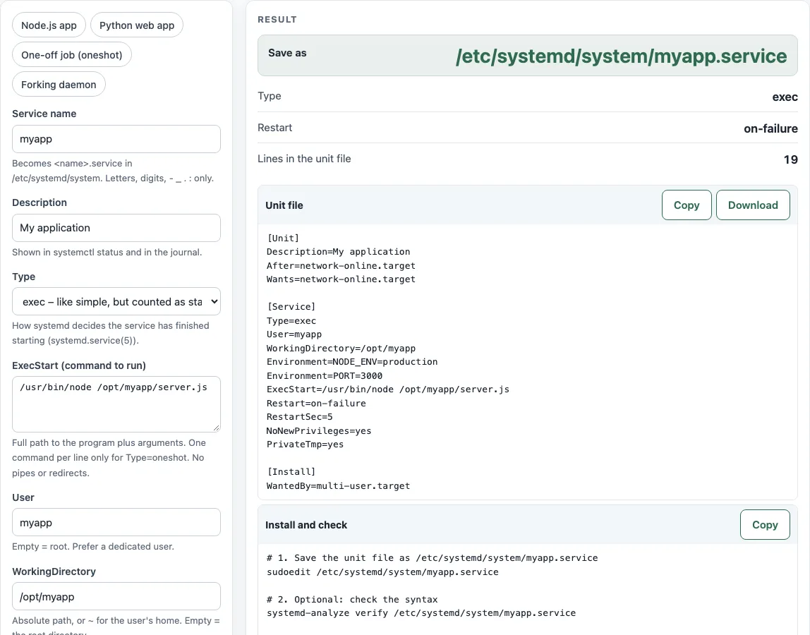 Systemd service file example