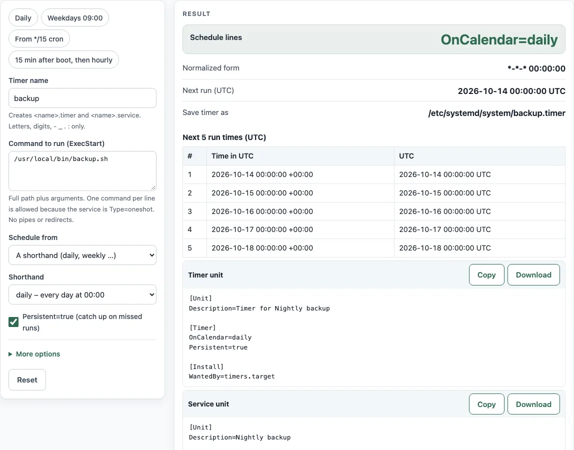 Systemd timer example