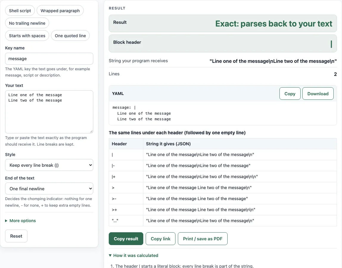 Yaml multiline string example